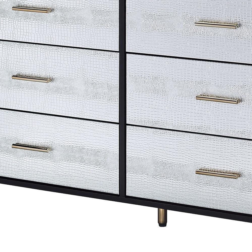 47" Black  Silver and Gold Faux Croc Design Six Drawer Double Dresser. Picture 4