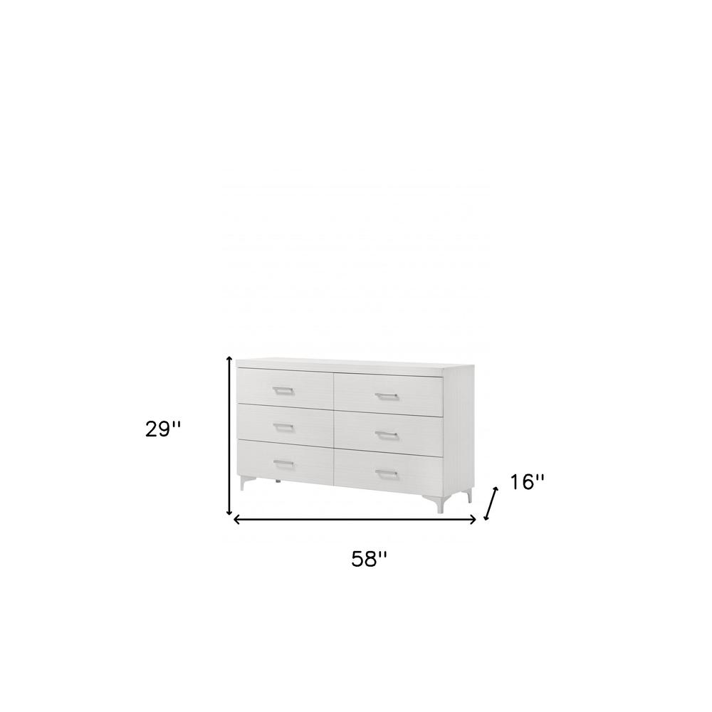 58" White Solid Wood Six Drawer Double Dresser. Picture 3