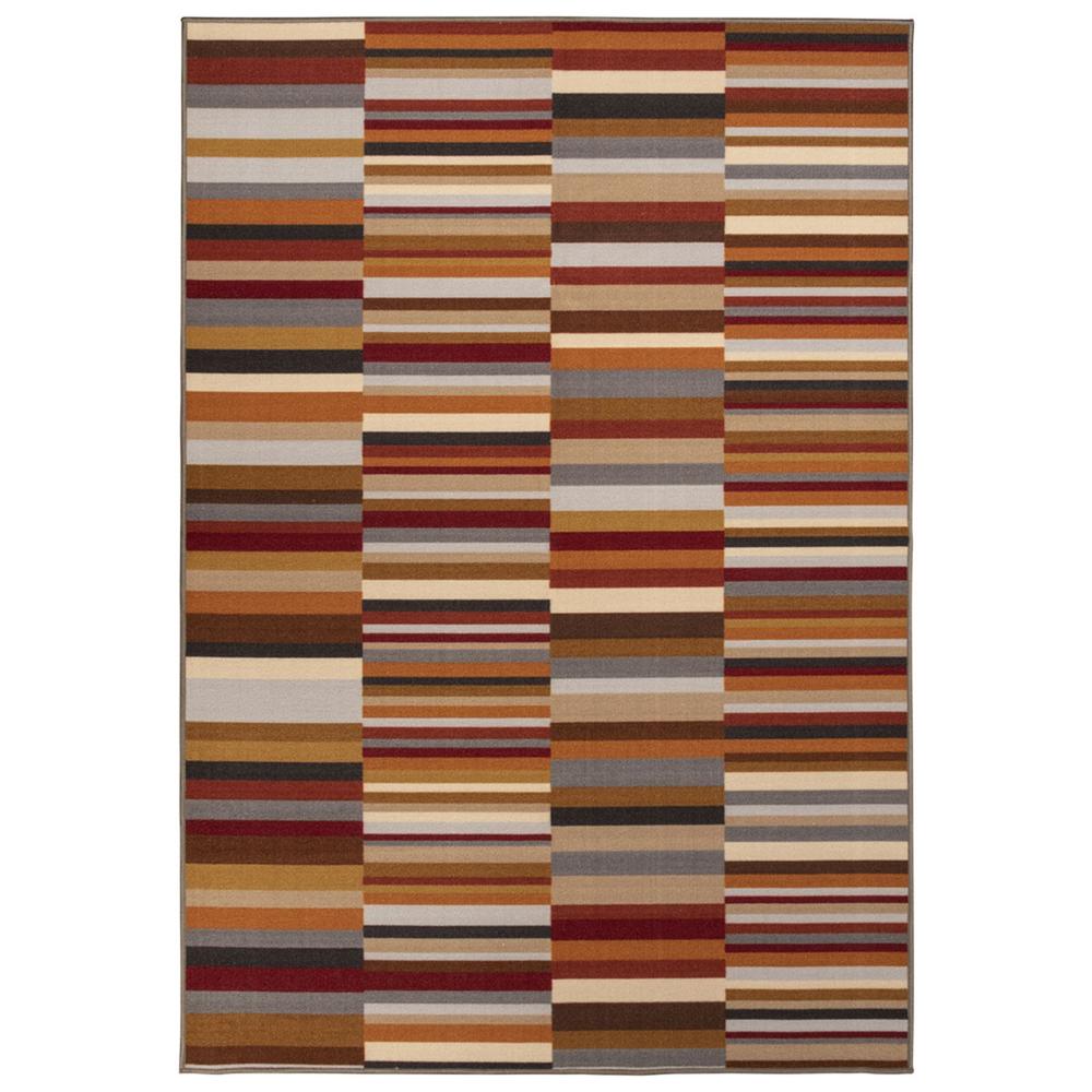5' X 8' Taupe Striped Stain Resistant Non Skid Indoor Outdoor Area Rug. Picture 1