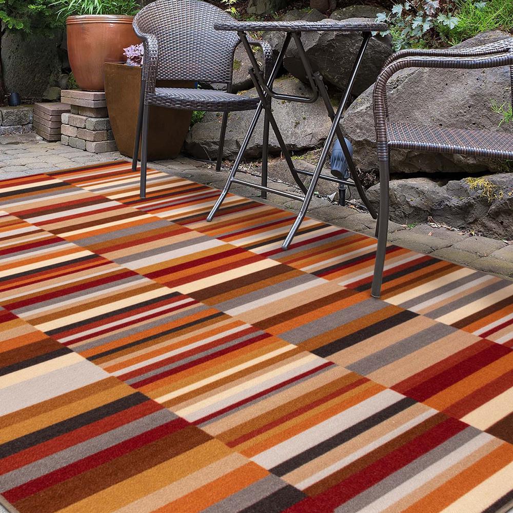 5' X 8' Taupe Striped Stain Resistant Non Skid Indoor Outdoor Area Rug. Picture 8