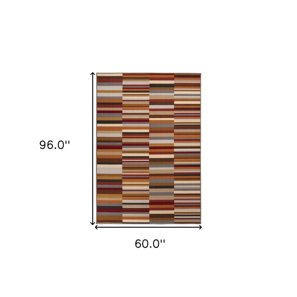 5' X 8' Taupe Striped Stain Resistant Non Skid Indoor Outdoor Area Rug. Picture 9