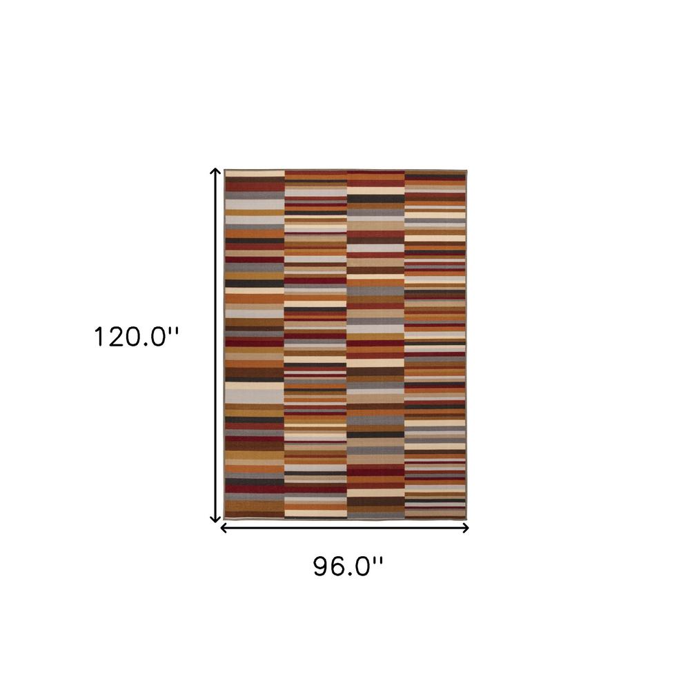 8' X 10' Taupe Striped Stain Resistant Non Skid Indoor Outdoor Area Rug. Picture 9
