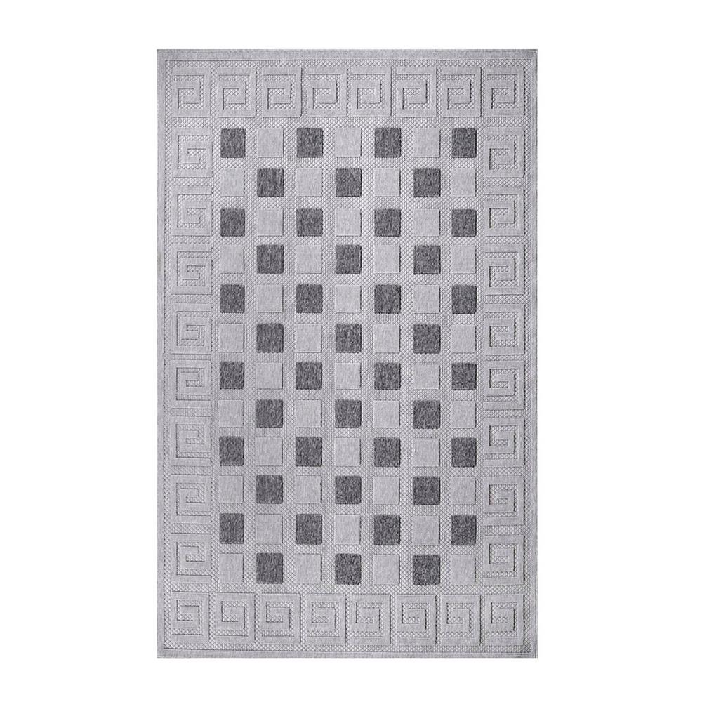5' X 7' Grey Geometric Stain Resistant Non Skid Indoor Outdoor Area Rug. Picture 1