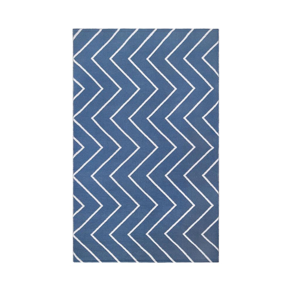 3' X 5' Navy Blue Waves Stain Resistant Indoor Outdoor Area Rug. Picture 1