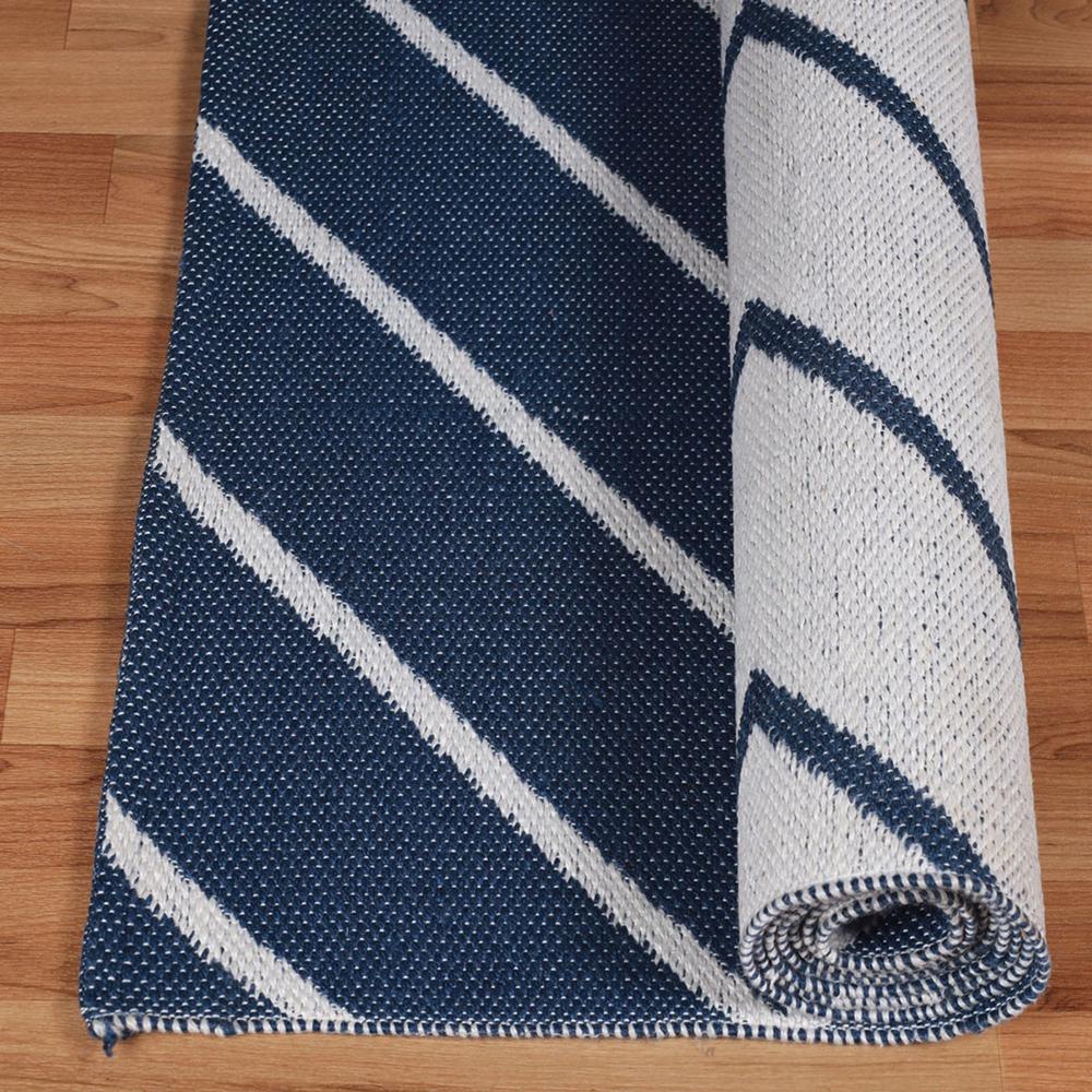 3' X 5' Navy Blue Waves Stain Resistant Indoor Outdoor Area Rug. Picture 4