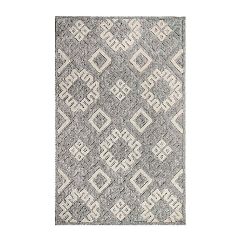 6' X 9' Grey Geometric Stain Resistant Non Skid Indoor Outdoor Area Rug. Picture 1