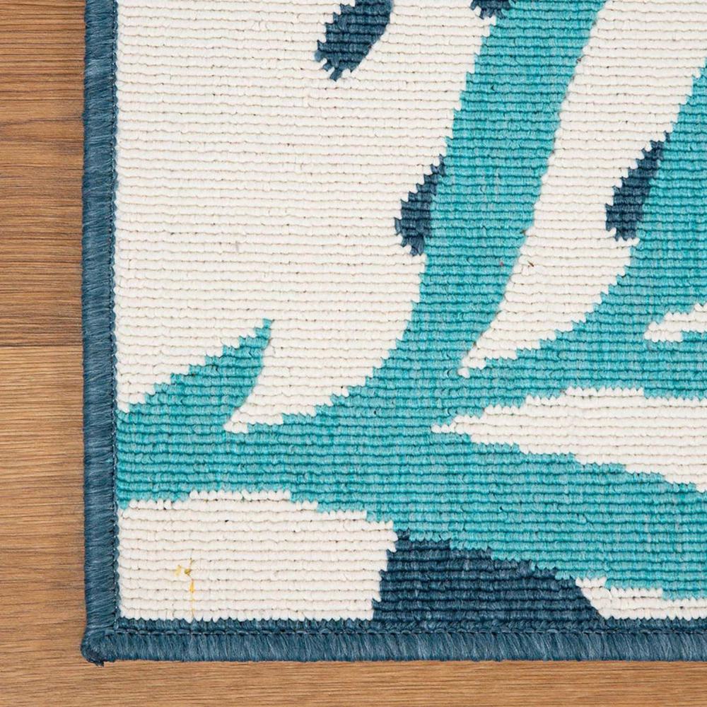5' X 8' Blue Green Cream Geometric Stain Resistant Indoor Outdoor Area Rug. Picture 3
