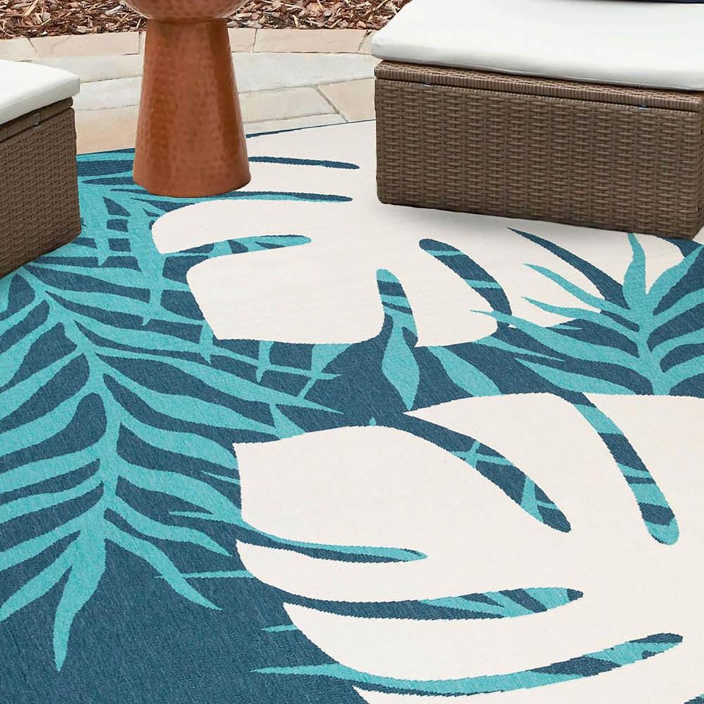 5' X 8' Blue Green Cream Geometric Stain Resistant Indoor Outdoor Area Rug. Picture 6