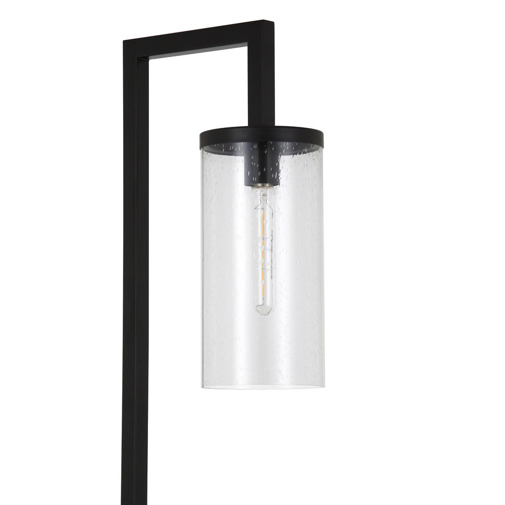 67" Blackened Bronze Modern Floor Lamp With Seeded Glass Drum Shade. Picture 8