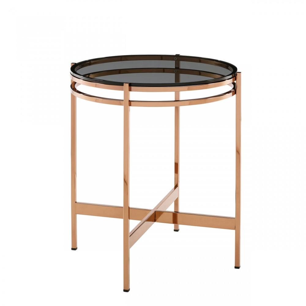 22" Rosegold And Smoke Glass Geo Round End Table. Picture 2