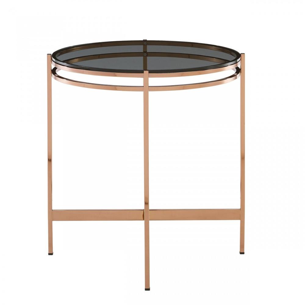 22" Rosegold And Smoke Glass Geo Round End Table. Picture 3