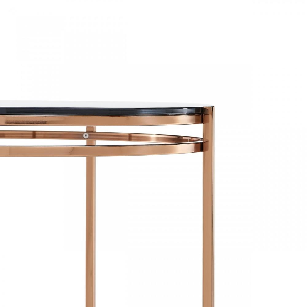 22" Rosegold And Smoke Glass Geo Round End Table. Picture 5