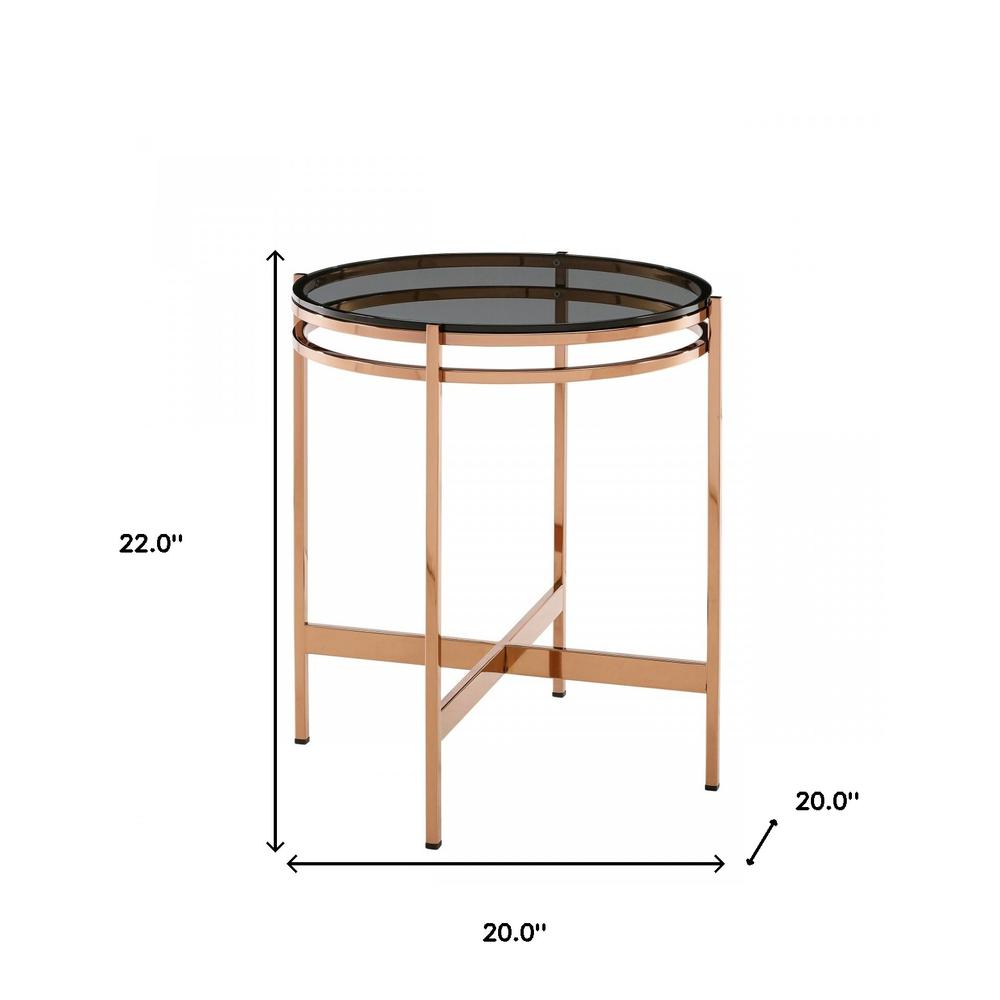 22" Rosegold And Smoke Glass Geo Round End Table. Picture 6