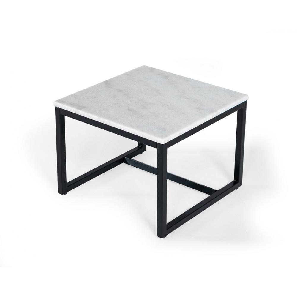 15" Black And White Stone And Metal Square End Table. Picture 1