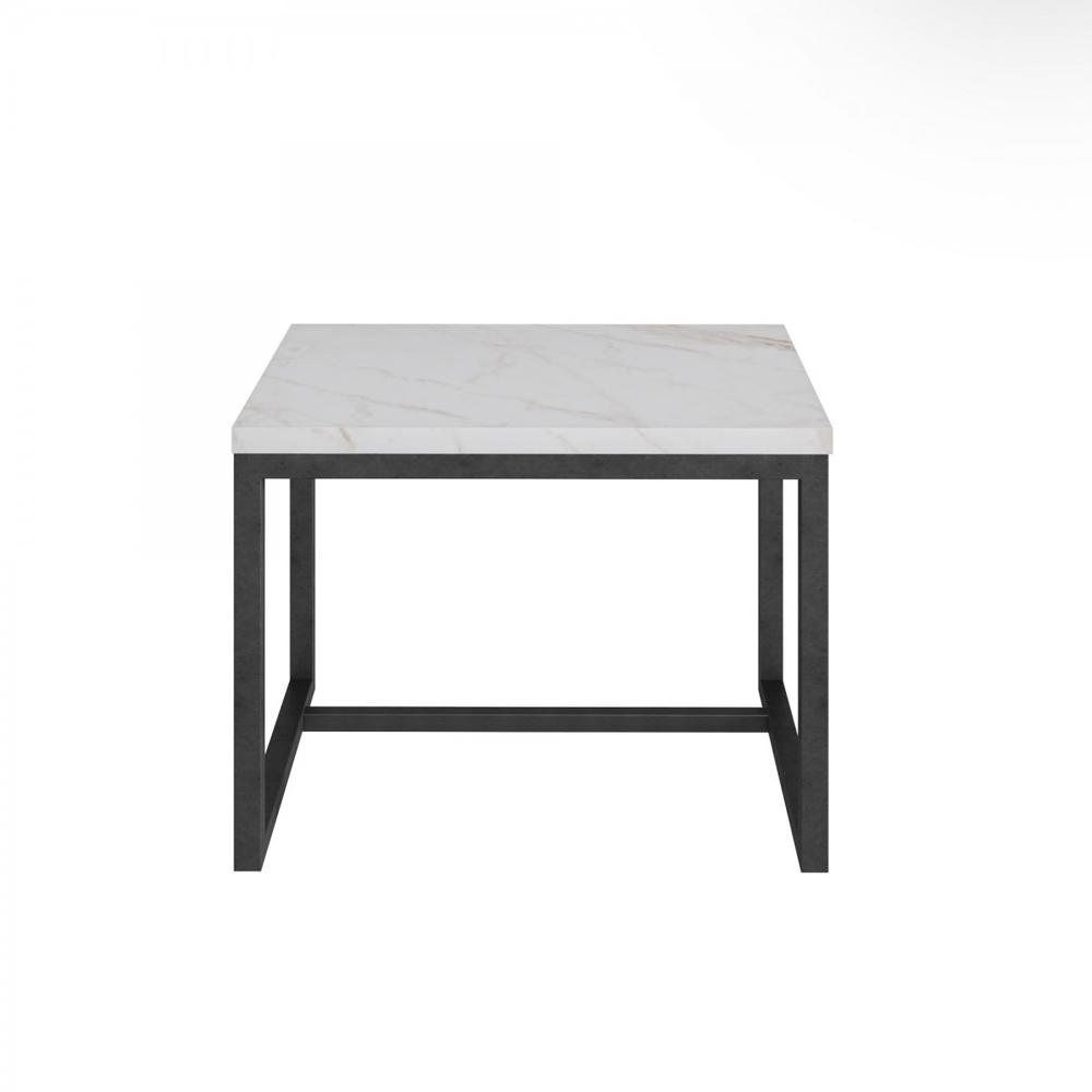 15" Black And White Stone And Metal Square End Table. Picture 2
