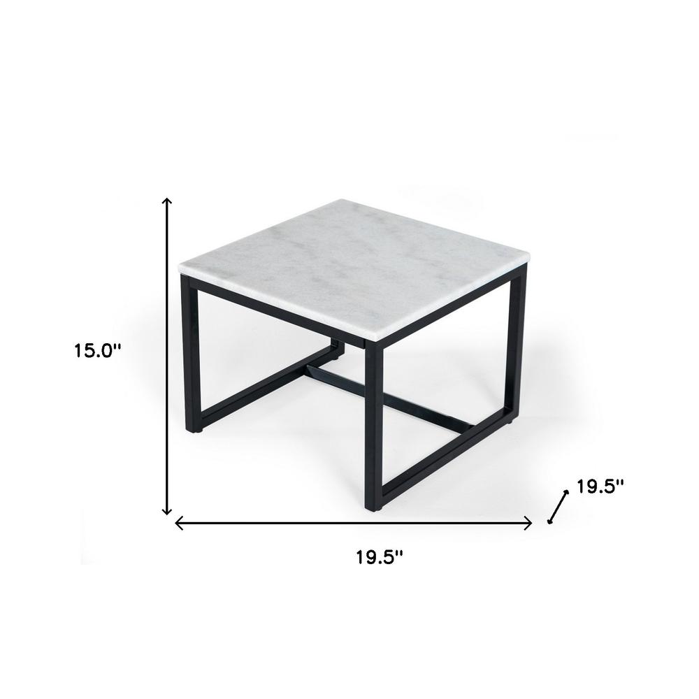 15" Black And White Stone And Metal Square End Table. Picture 5