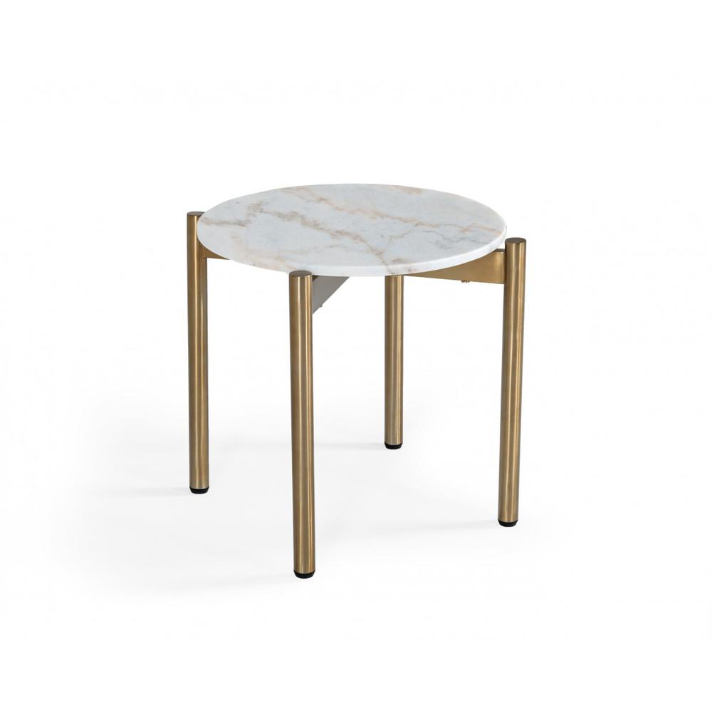 22" Gold And White Marble Round End Table. Picture 1