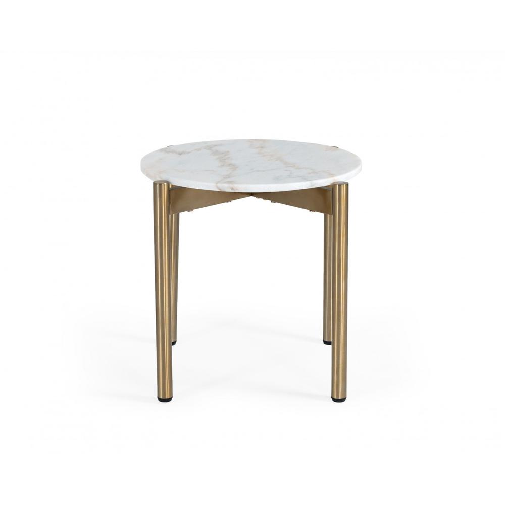 22" Gold And White Marble Round End Table. Picture 2
