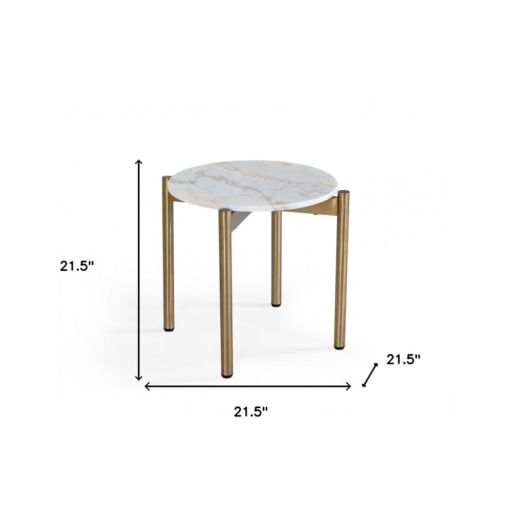 22" Gold And White Marble Round End Table. Picture 5