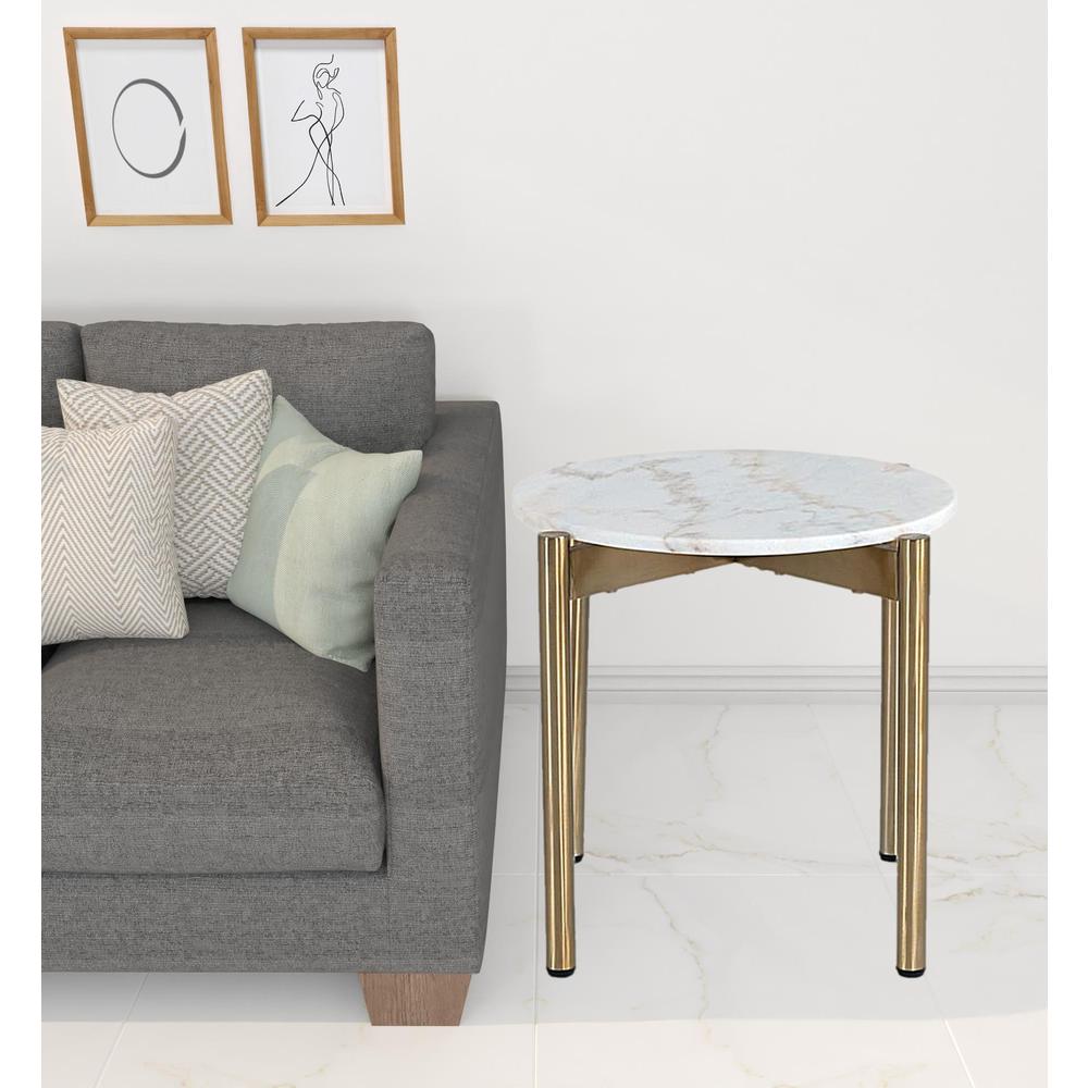 22" Gold And White Marble Round End Table. Picture 3