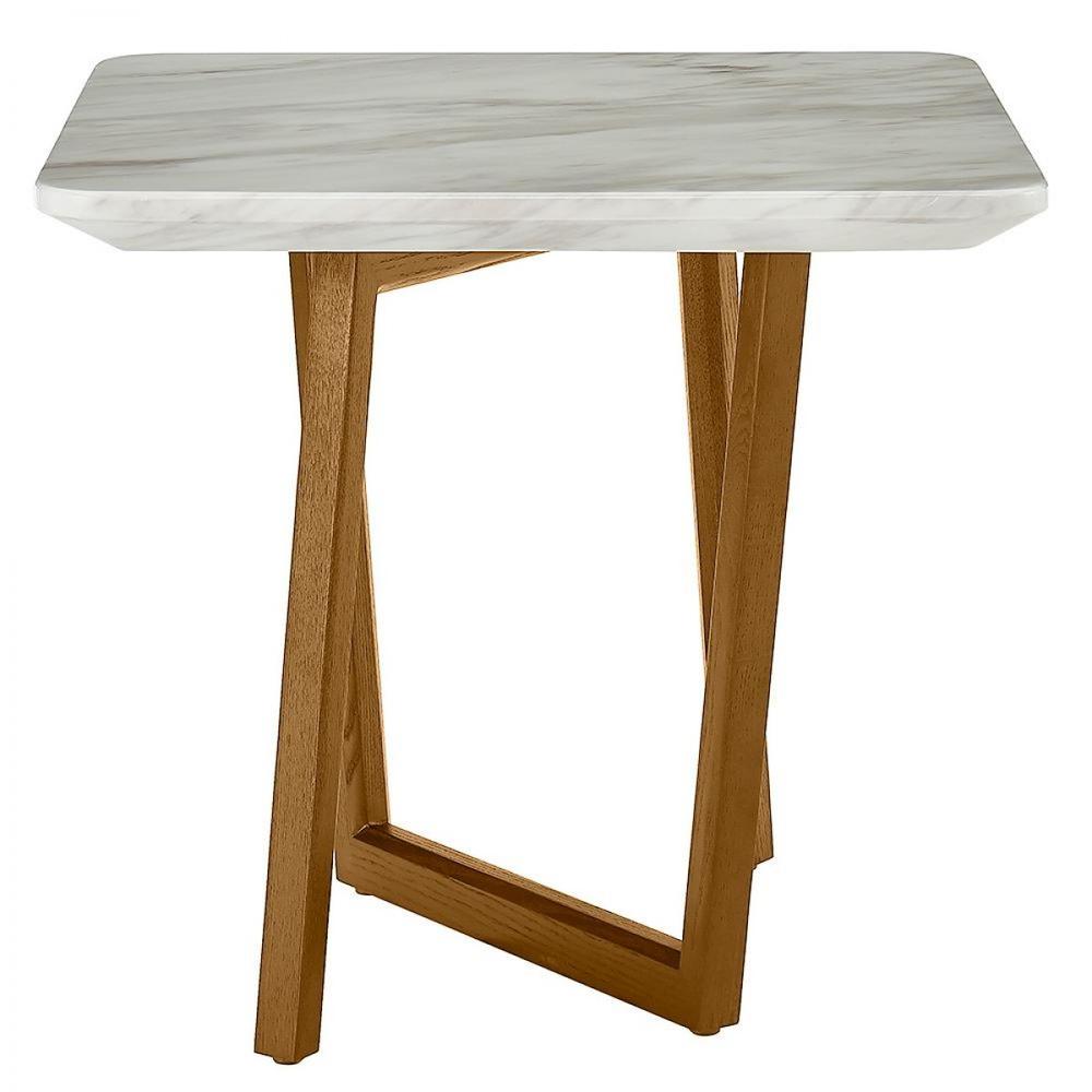 22" Walnut And White Faux Marble Square End Table. Picture 2