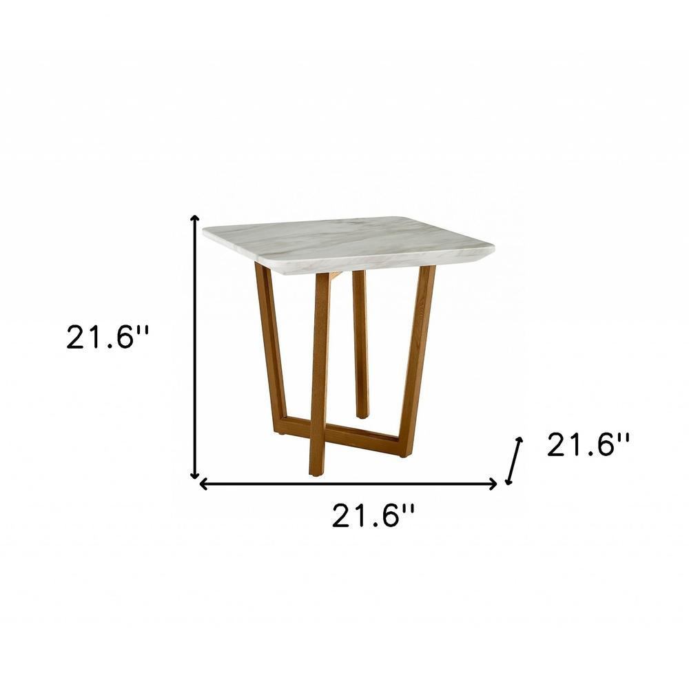 22" Walnut And White Faux Marble Square End Table. Picture 5