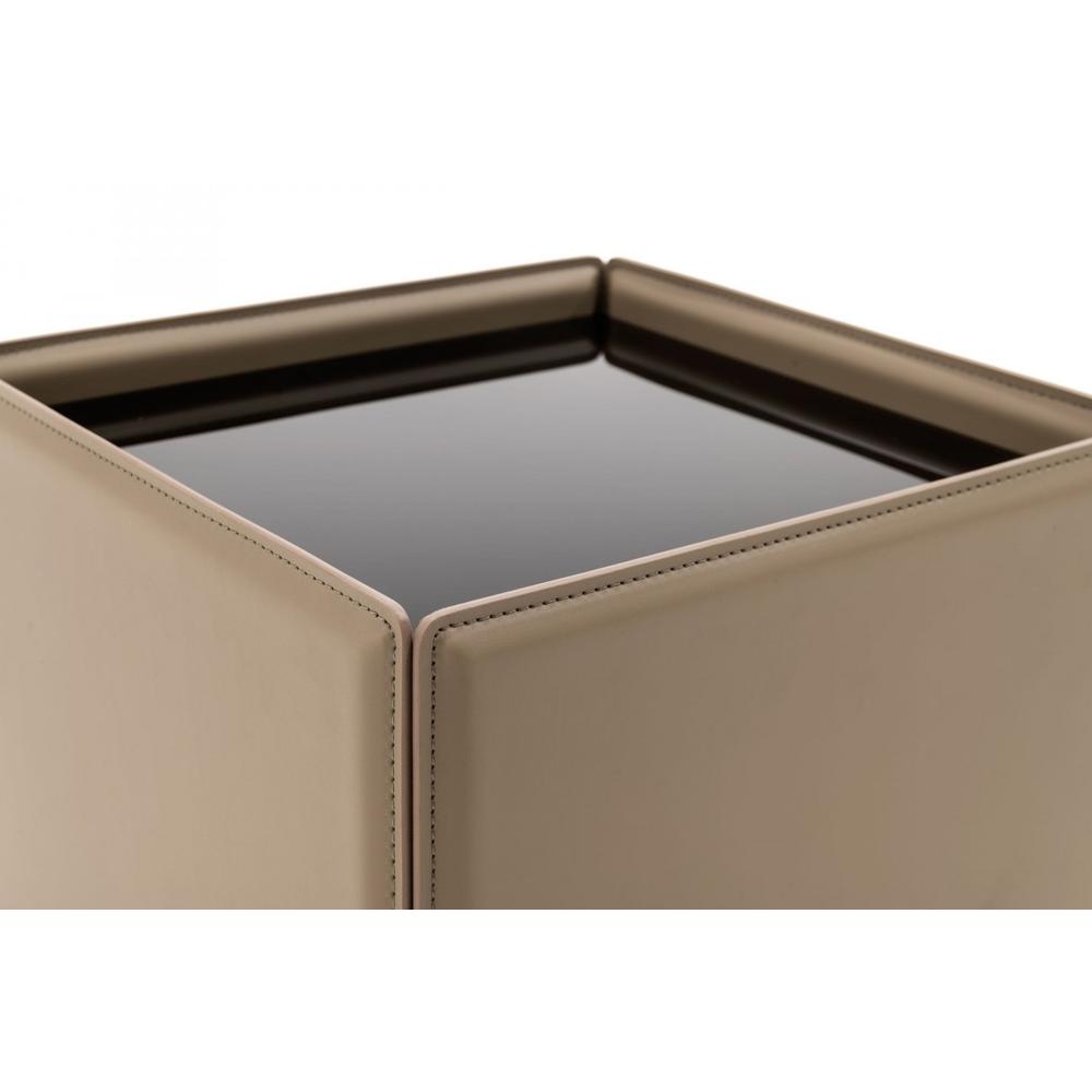 18" Beige And Black Glass And Faux Leather Square End Table. Picture 4