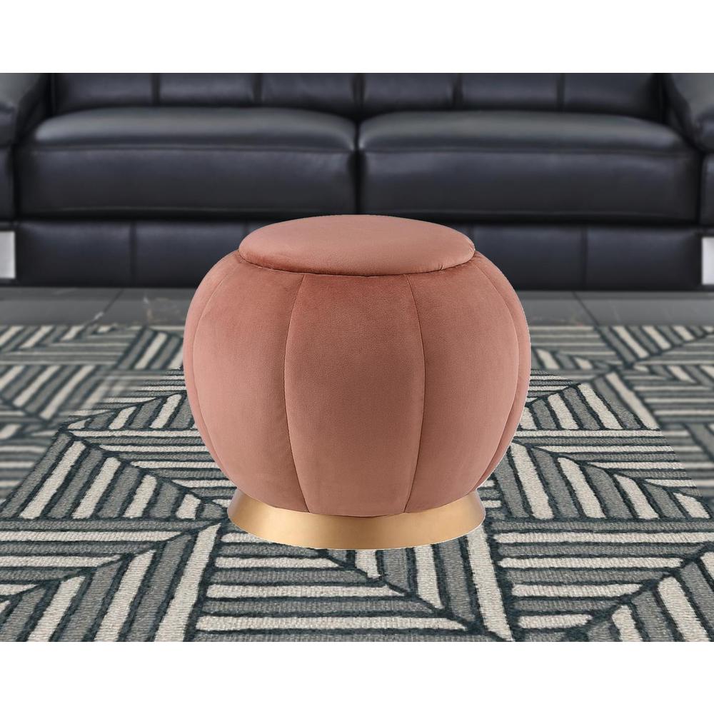 20" Blush Velvet And Gold Round Ottoman. Picture 3