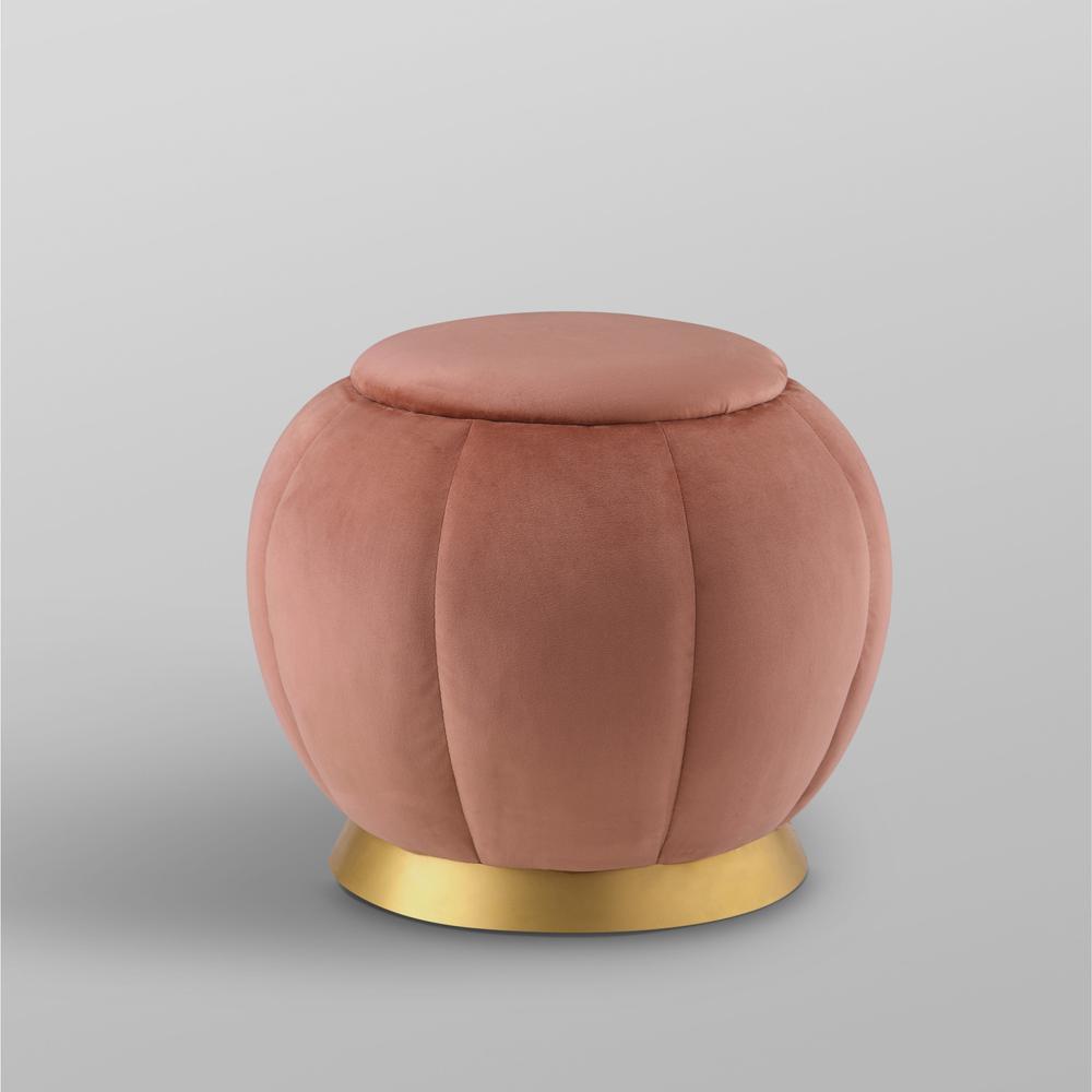 20" Blush Velvet And Gold Round Ottoman. Picture 6
