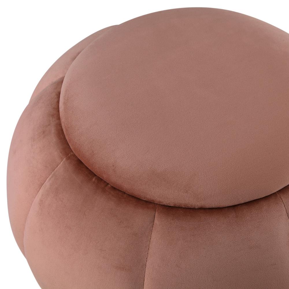 20" Blush Velvet And Gold Round Ottoman. Picture 4