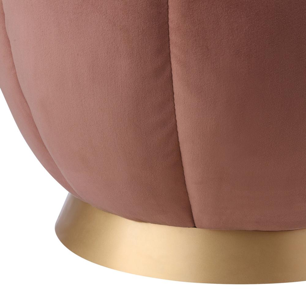 20" Blush Velvet And Gold Round Ottoman. Picture 5
