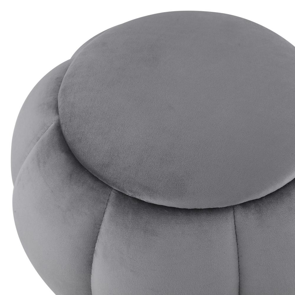 20" Gray Velvet And Silver Round Ottoman. Picture 4