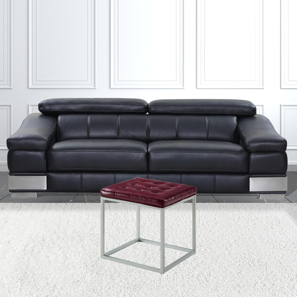 18" Purple Faux Leather And Gray Cube Ottoman. Picture 3