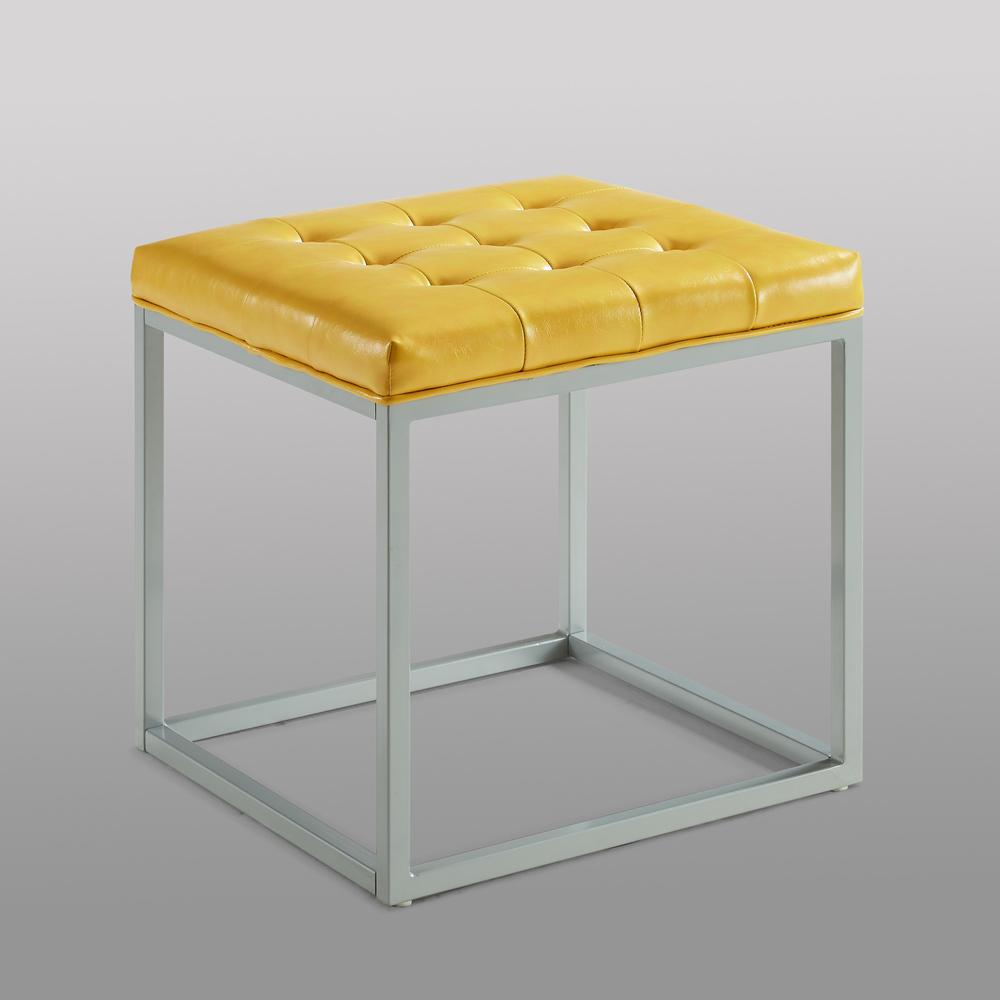 18" Yellow Faux Leather And Gray Cube Ottoman. Picture 7
