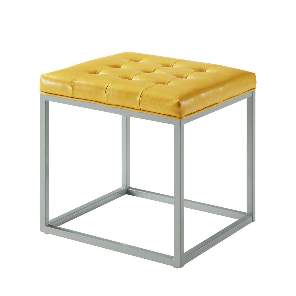 18" Yellow Faux Leather And Gray Cube Ottoman. Picture 1