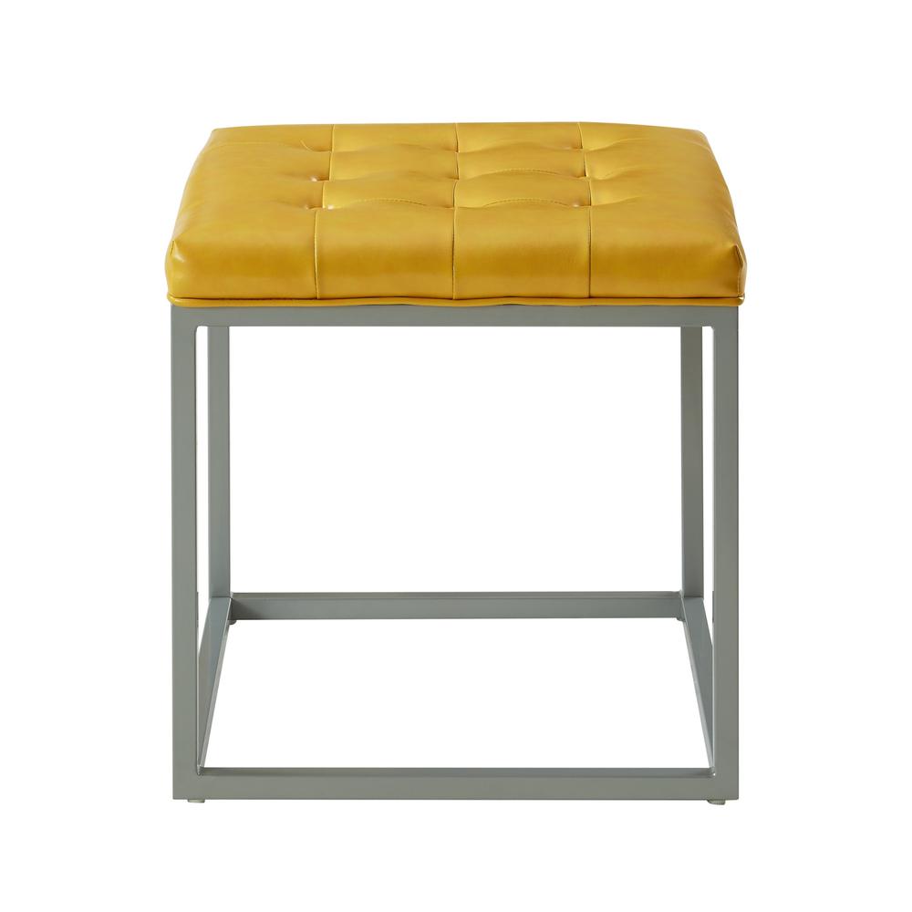 18" Yellow Faux Leather And Gray Cube Ottoman. Picture 2