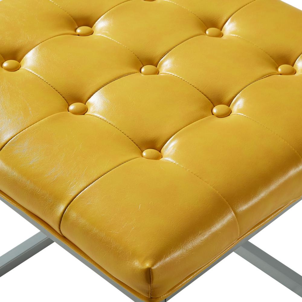 18" Yellow Faux Leather And Gray Cube Ottoman. Picture 4