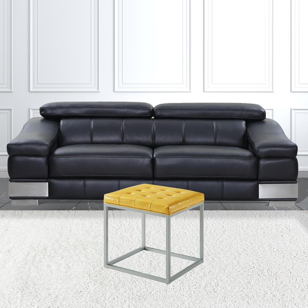 18" Yellow Faux Leather And Gray Cube Ottoman. Picture 3