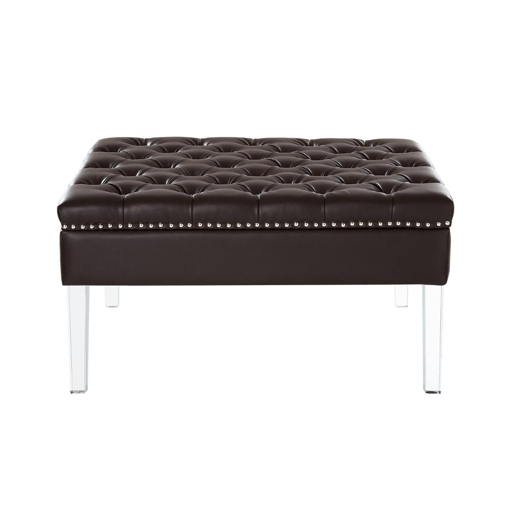 35" Espresso Faux Leather And Clear Cocktail Ottoman. Picture 3