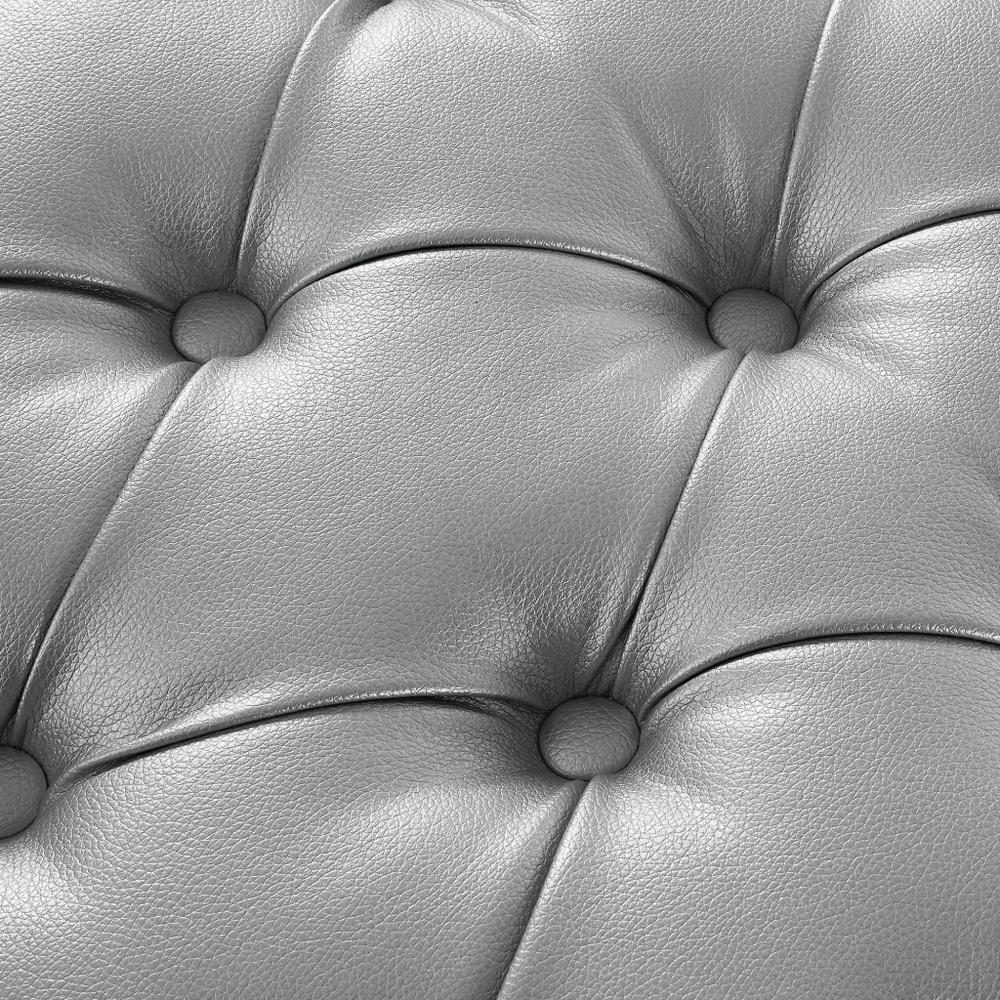 35" Silver Faux Leather And Clear Tufted Cocktail Ottoman. Picture 5