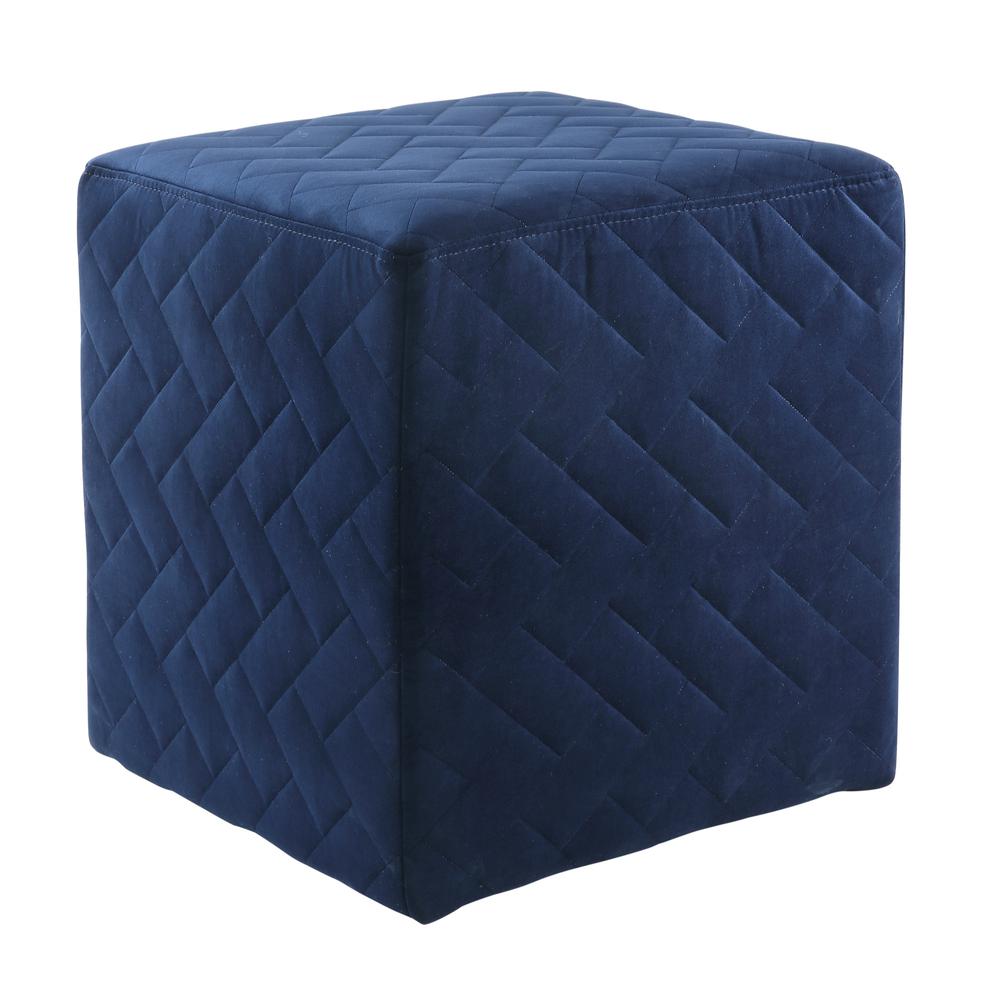 17" Navy Blue Velvet Quilted Cube Ottoman. Picture 1