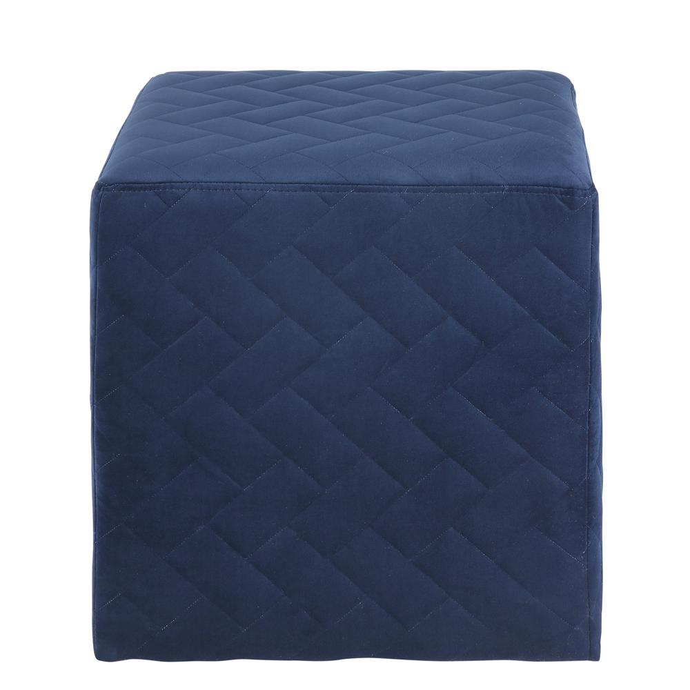 17" Navy Blue Velvet Quilted Cube Ottoman. Picture 2