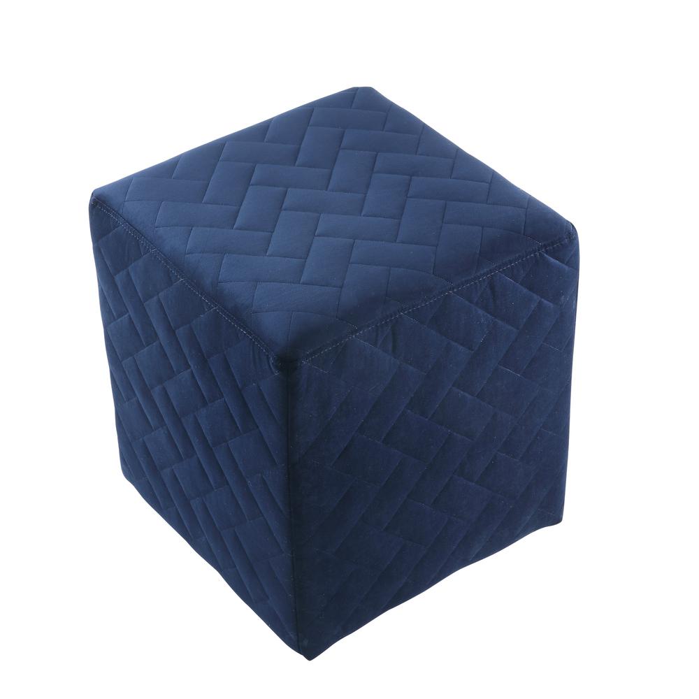 17" Navy Blue Velvet Quilted Cube Ottoman. Picture 3