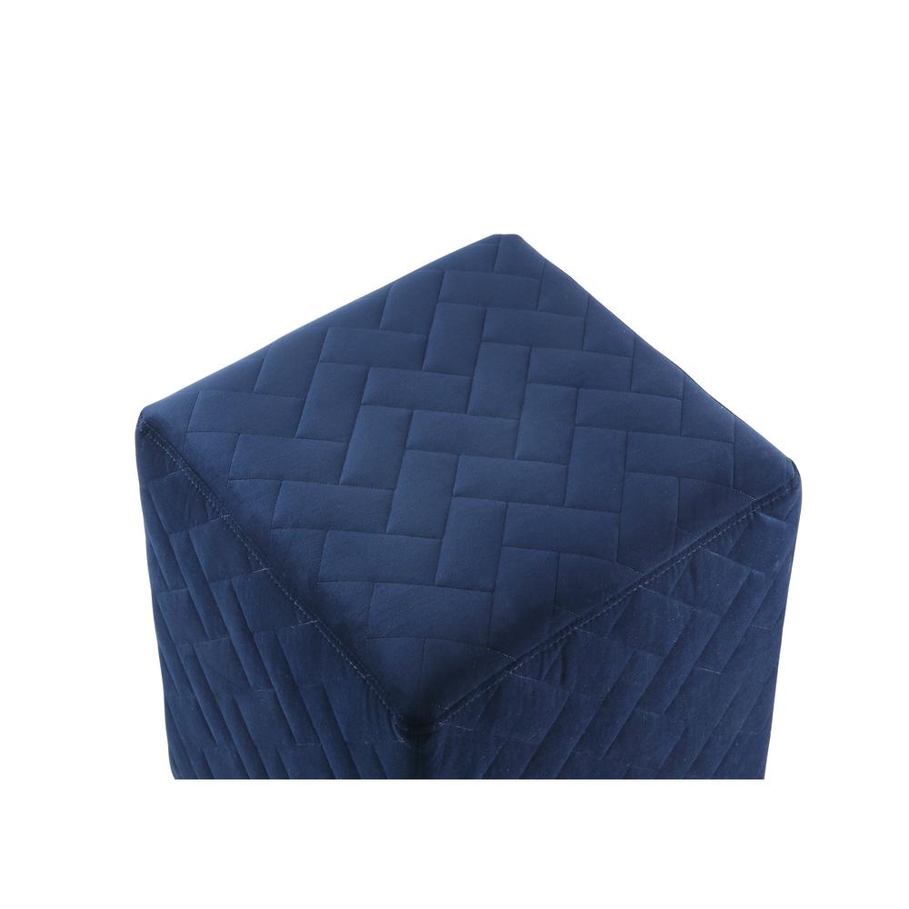 17" Navy Blue Velvet Quilted Cube Ottoman. Picture 4