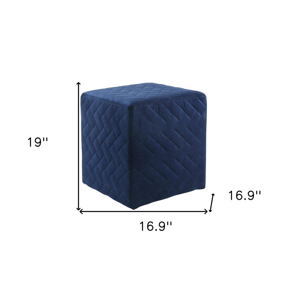 17" Navy Blue Velvet Quilted Cube Ottoman. Picture 7