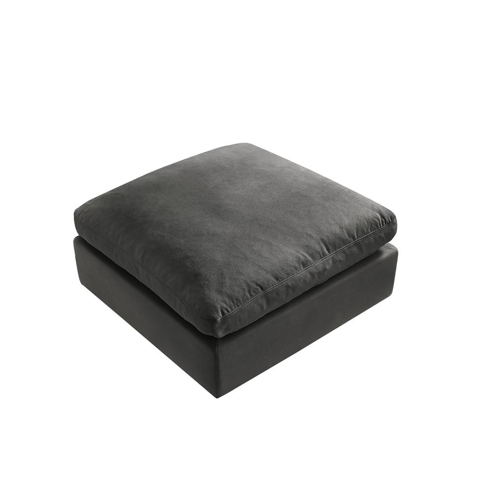 36" Charcoal Linen And Black Ottoman. Picture 2