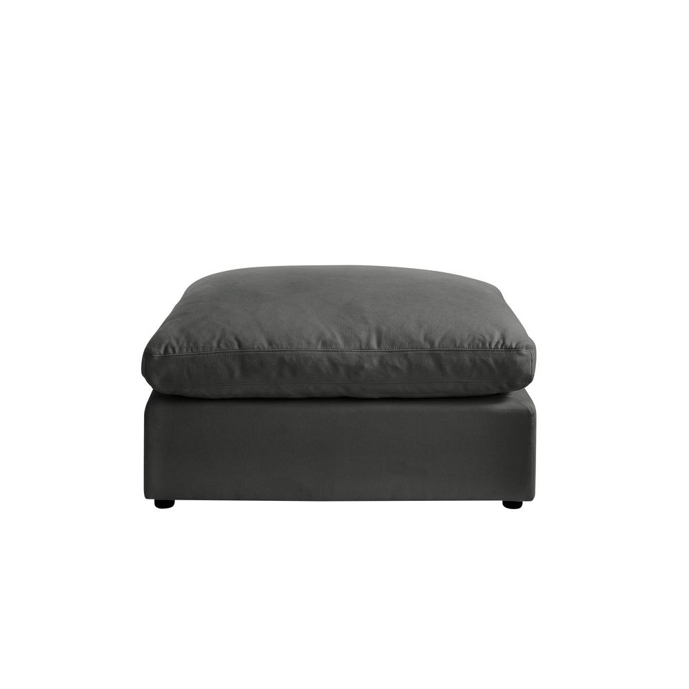 36" Charcoal Linen And Black Ottoman. Picture 1