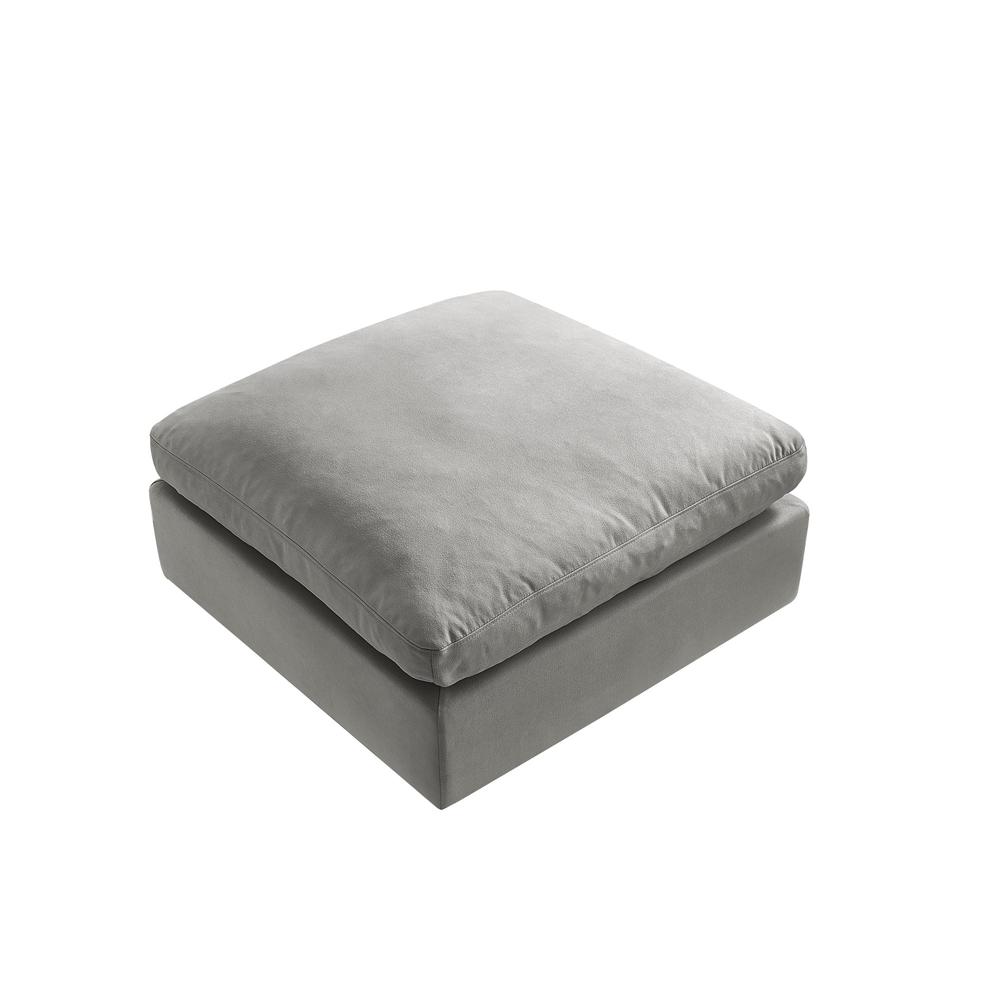 36" Gray Linen And Black Ottoman. Picture 2