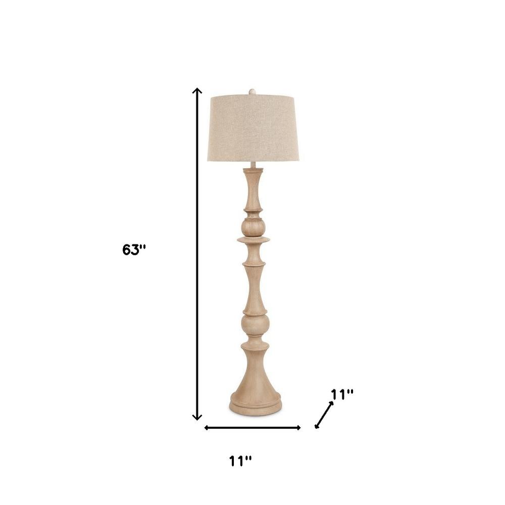 63" Distressed Brown Polyresin Curvy Body Floor Lamp With Beige Shade. Picture 5