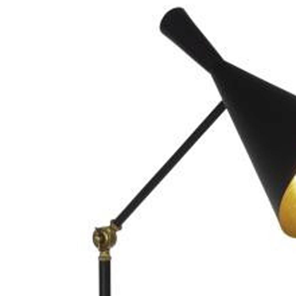 60" Black Adjustable Floor Lamp With Black And Gold Cone Shade. Picture 4